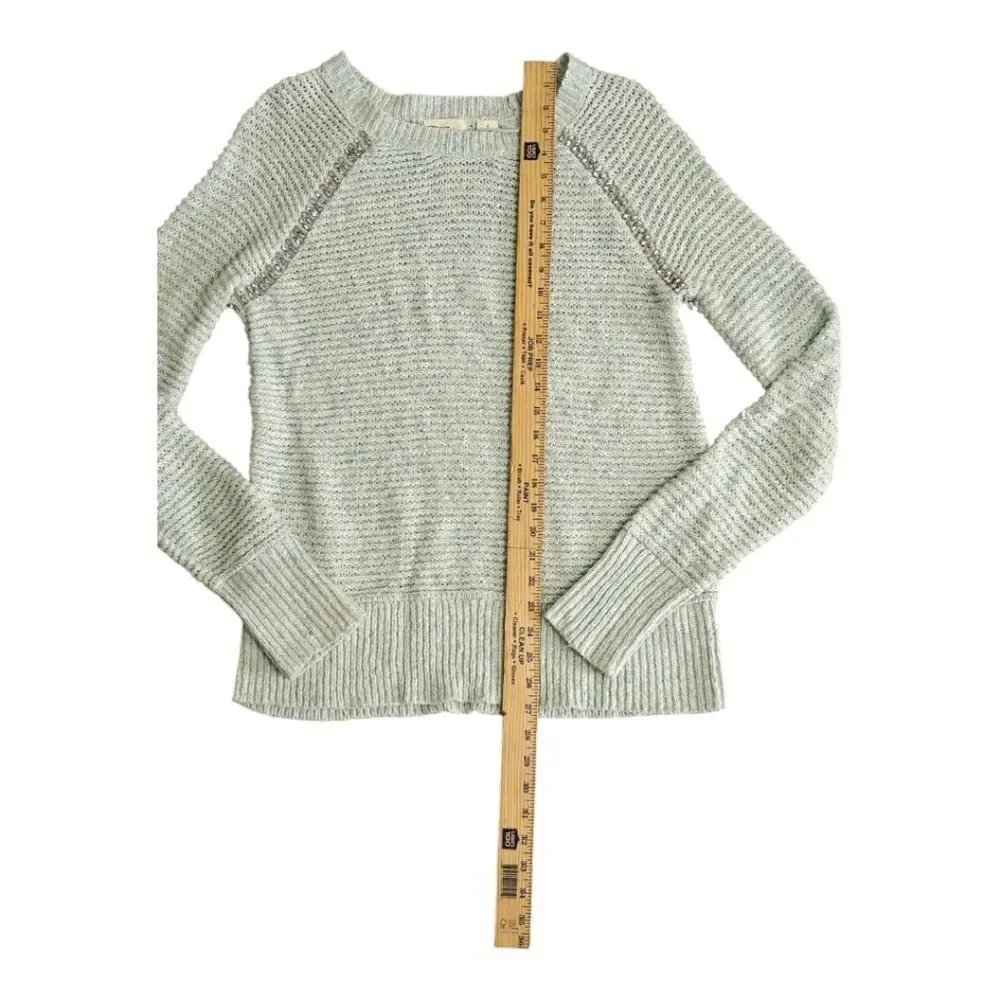 Sleeping On Snow Embellished Pale Blue Green Cotton Blend Crew Neck Sweater S